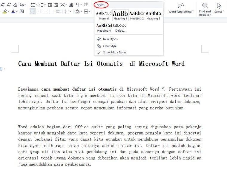 Cara Membuat Daftar Isi Style di Microsoft Word