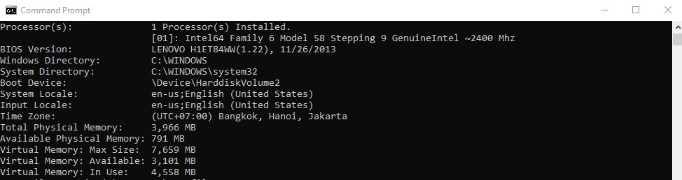 cek spesifikasi laptop windows di command prompt