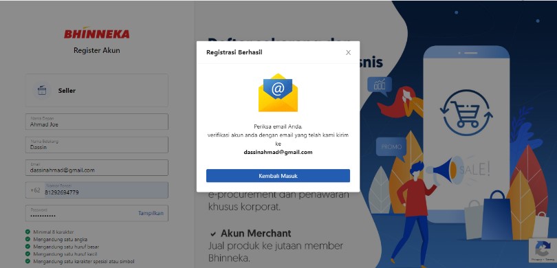 Konfirmasi akun toko di Bhinneka